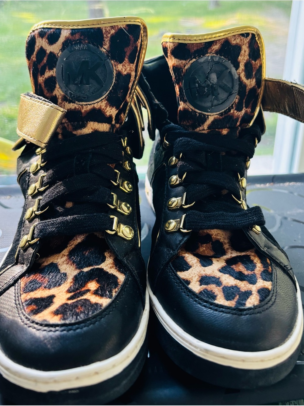 Michael Kors Women’s Black & Brown Leopard-Print High-Top Sneakers